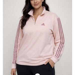 Adidas Light Pink Pullover with Striped Sleeves